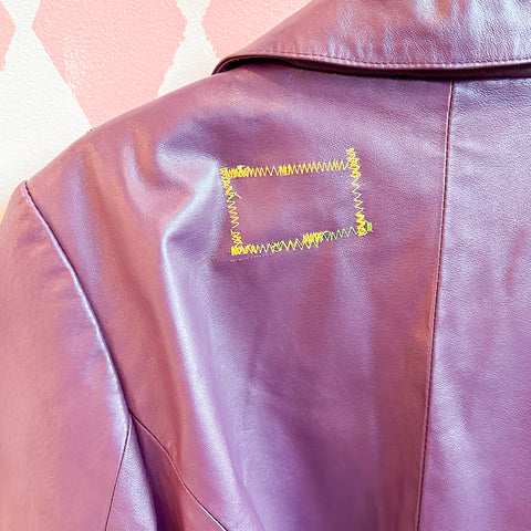 purple flower leather jacket